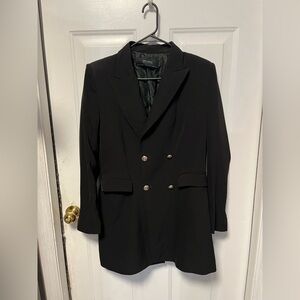 Zara Black Double-Breasted Blazer with gold button details NWOT